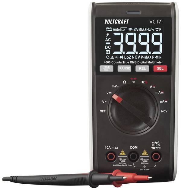 Digitális kézi multiméter CAT III 600 V 4000 digit, Voltcraft VC171