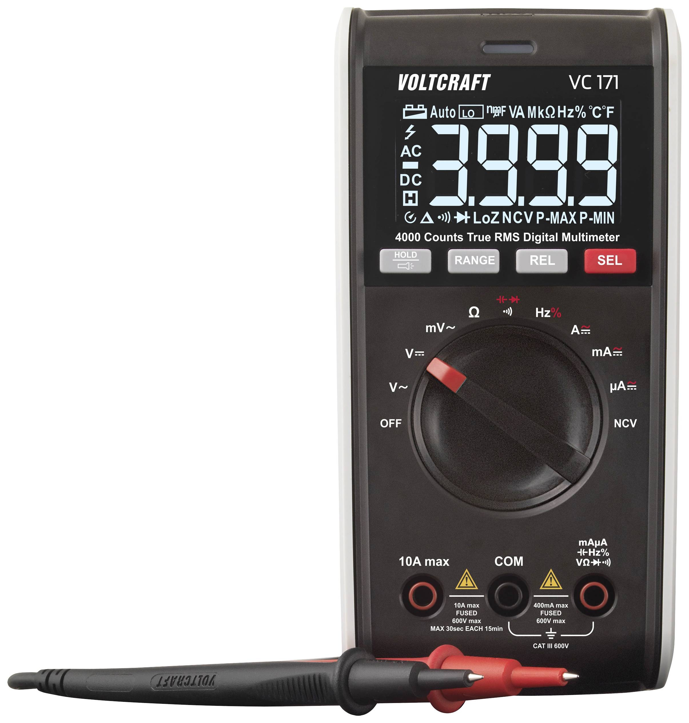 Digitális kézi multiméter, ISO kalibrált, CAT III 600 V 4000 digit, Voltcraft VC171
