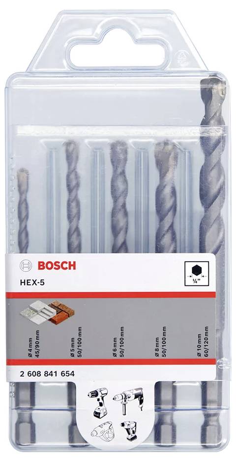Bosch Accessories HEX-5 2608841654 Beton spirálfúró készlet 4 mm, 5 mm, 6 mm, 8 mm, 10 mm Hatlap szár 5 db