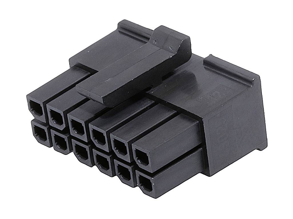 Egy fekete, 12 érintkezős csatlakozó négyszögletű érintkezőkkel, amely alkalmas elektromos csatlakozásokhoz számítógépekben vagy elektronikai eszközökben.