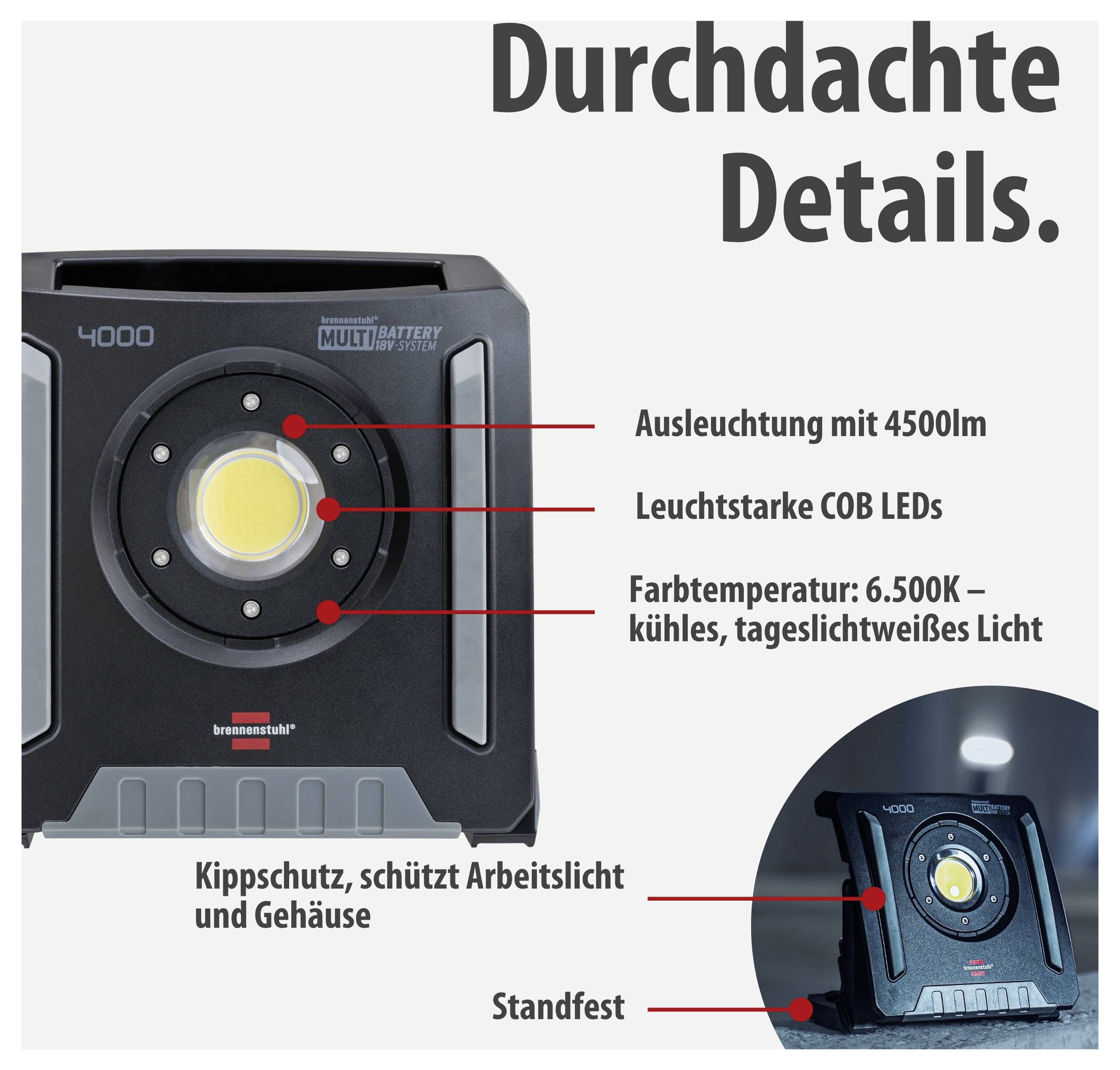 Brennenstuhl Multi Battery Multi 4000 MA Akkus építkezési fényszóró 40 W 4500 lm Nappalifény fehér 1173140400-2