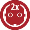 Piros kör alakú ikon, amely egy fehér robotarcot mutat, felette a "2x" felirattal, amely két elemre vagy dupla sebességre/mennyiségre utal.