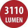 Piros kerek címke fehér szöveggel „3110 LUMEN".