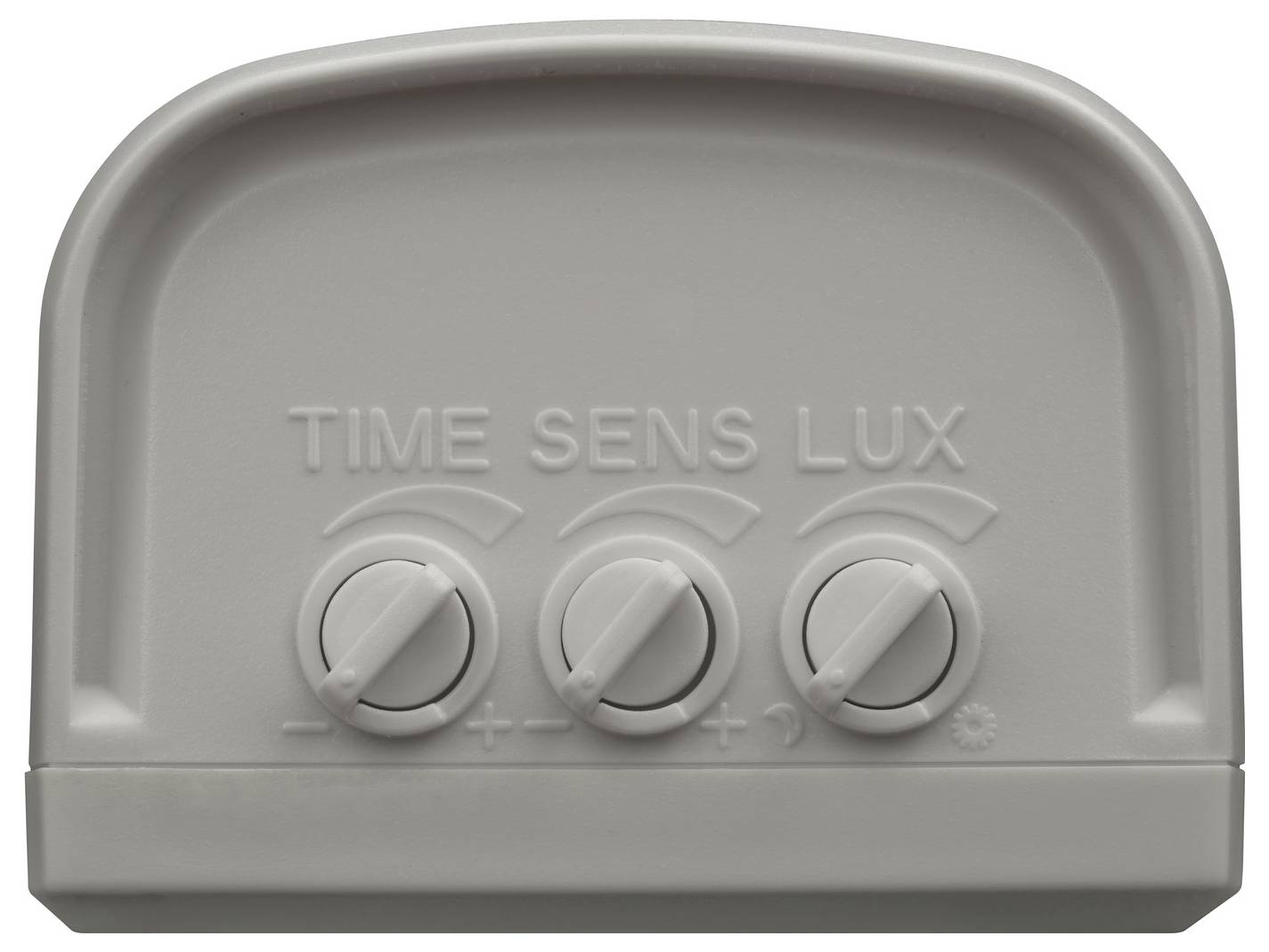 Szürke TIME SENS LUX vezérlőpanel három forgható gombbal az időhöz, az érzékenységhez és a fényintenzitáshoz.