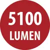Piros környomású jelvény fehér szöveggel, amely így szól: "5100 LUMEN".