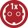 Piros kör alakú ikon egy fehér robotarccal és '1x' felirattal felette, amely egy elemet vagy erősítést jelöl.