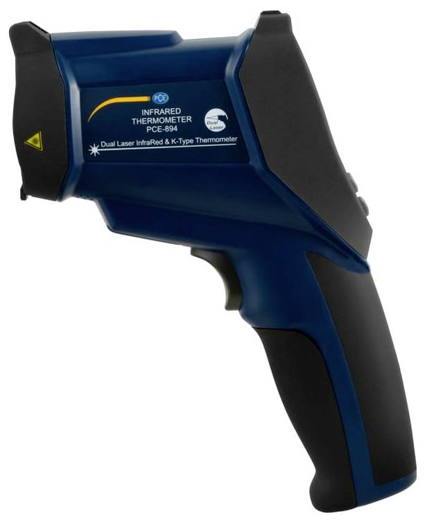 Kézi infravörös hőmérő kioldókarral, amelyen az „Infrared Thermometer" felirat látható, fehér háttéren megjelenítve.