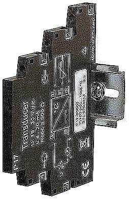Egy elektronikus modul, amelyen a 'Transducer' felirat és műszaki specifikációk, például feszültség és áramerősség szerepelnek.