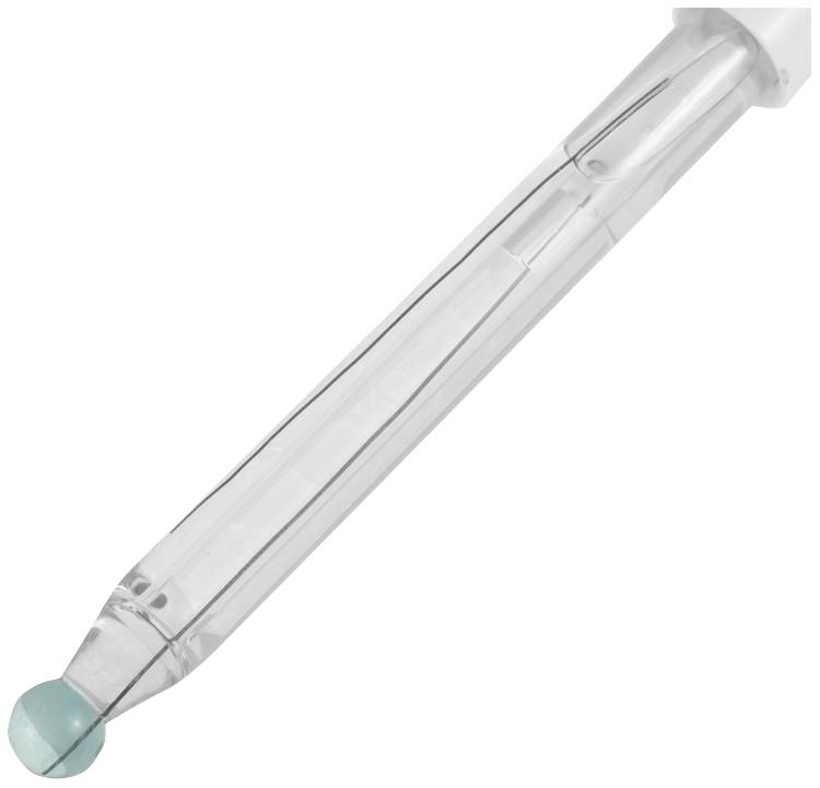 Kék végű üvegpálca, amely valószínűleg egy tudományos eszköz része vagy laboratóriumi célokra használatos.