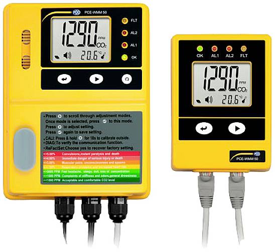 PCE Instruments Széndioxid mérő 0 - 50000 ppm Hőmérsékletmérő funkcióval Kalibráció Gyári standard (tanúsítvány nélkül)