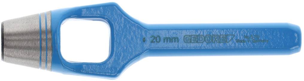 Lyukasztószerszám '20 mm GEDORE; Made in Germany' felirattal, kék színben, ezüstös, hengeres hegyű.