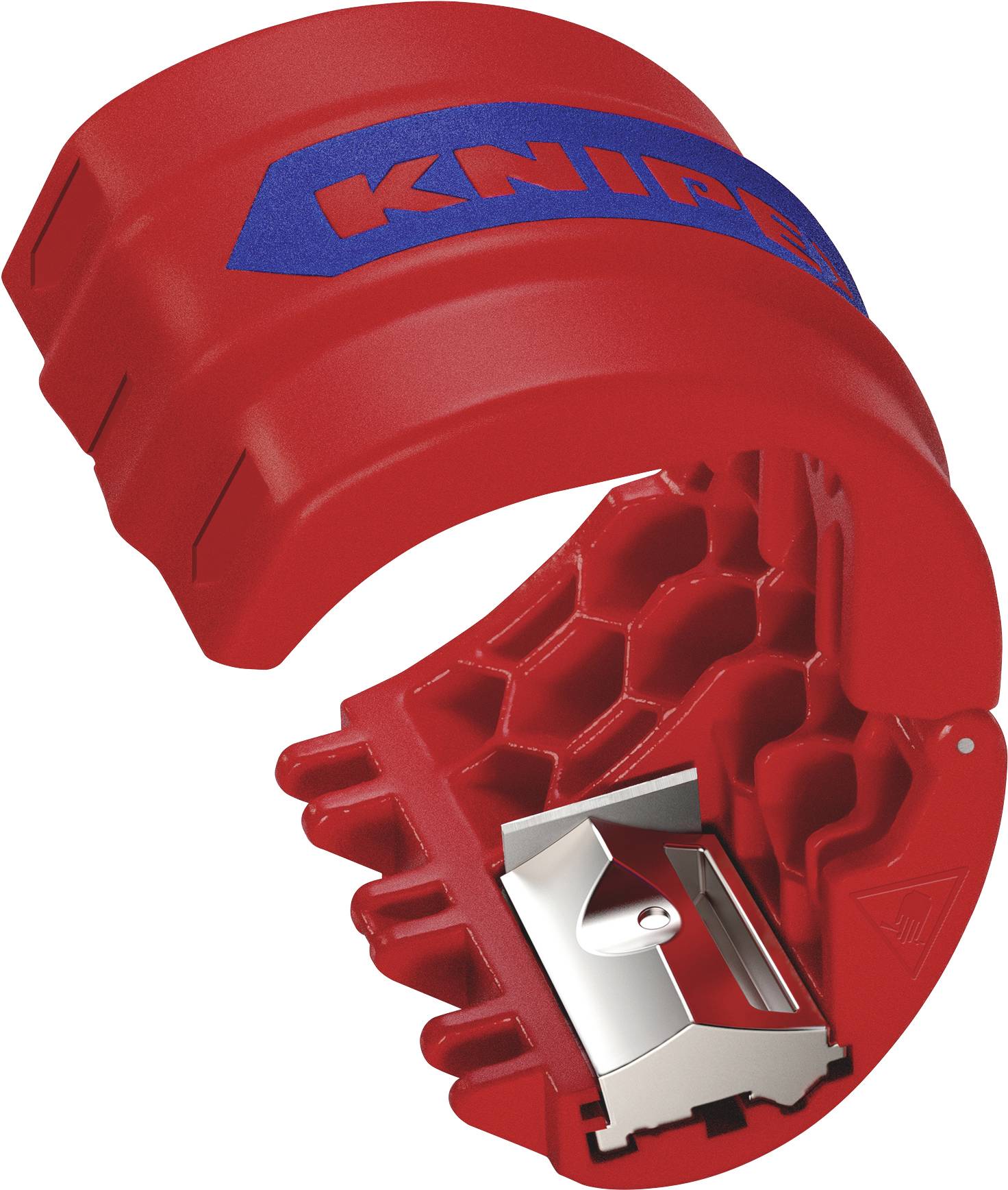 A KNIPEX márka piros szigetelőszerszáma belső pengével, amely lehetővé teszi a kábelek szigetelésének levágását.