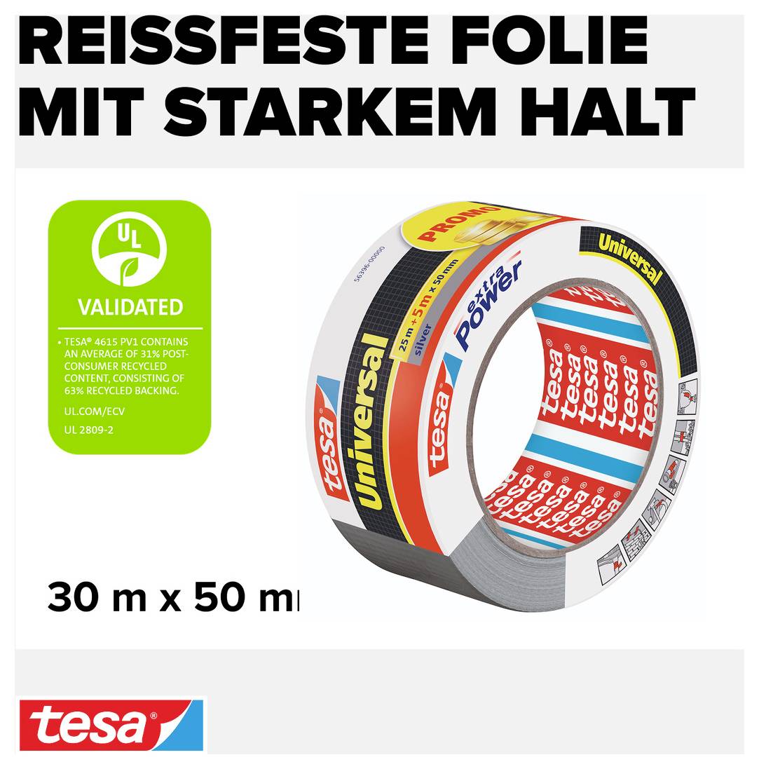 'SZAKADÁSMENTES FÓLIA ERŐS TAPADÁSSAL' a ragasztószalag tekercs közepén, zöld UL hitelesítési jelzés bal oldalon; márkalogó alul.