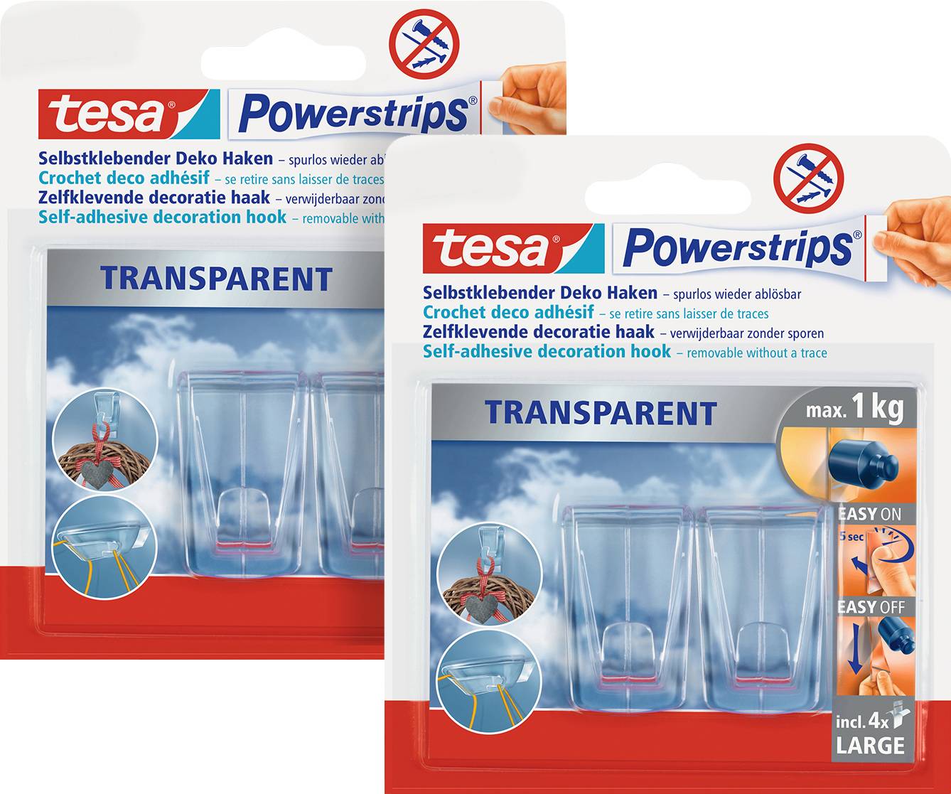 tesa POWERSTRIPS® Ragasztó kampó Nagy Átlátszó