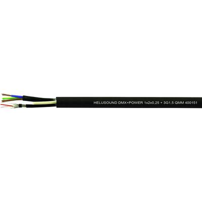 Egy fekete szigetelésű, többeres kábel. Felirata: 'HELIOSOUND DMX POWER 1x20.25+G0.15 QIMJ 404151'.