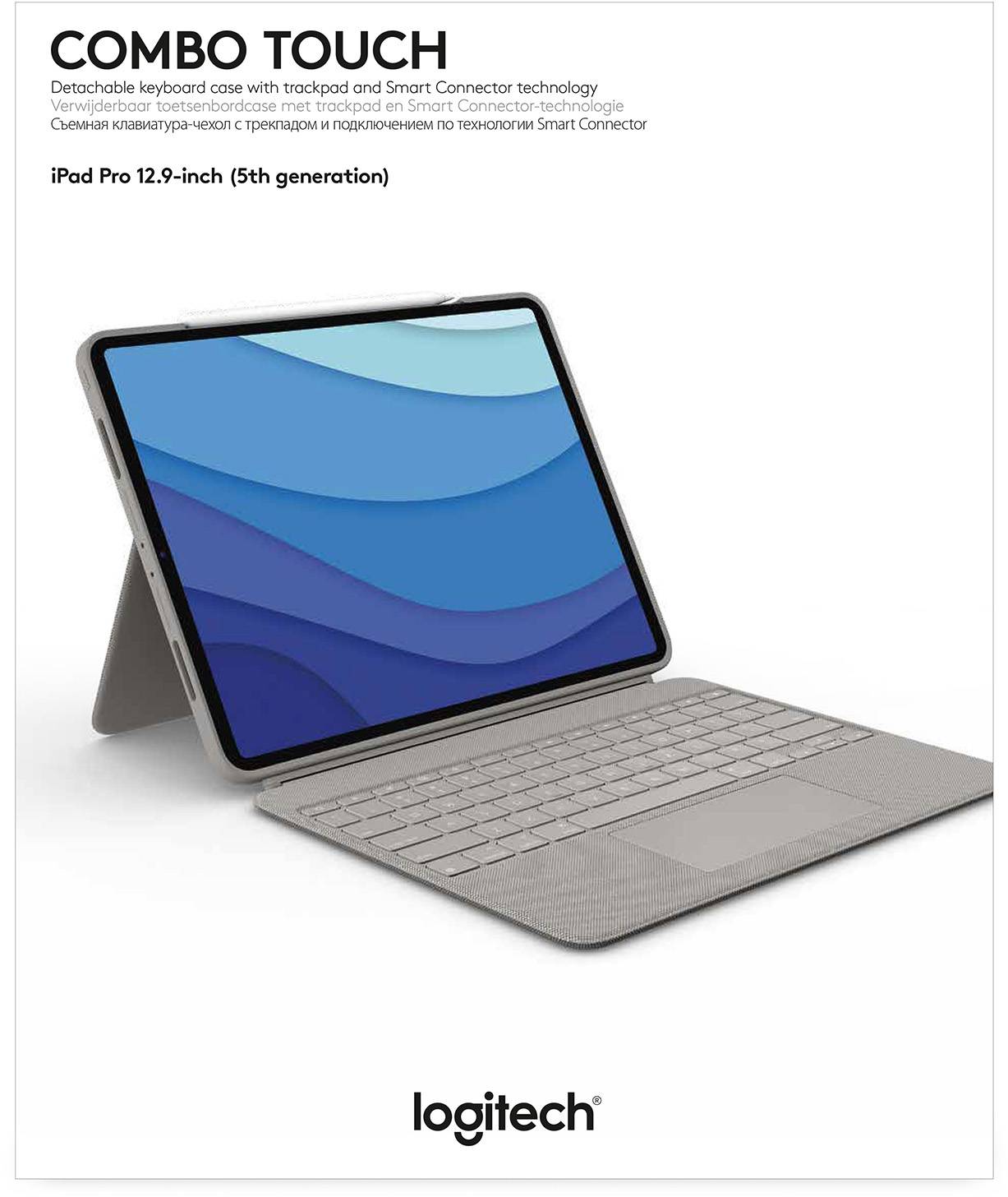 Logitech Combo Touch billentyűzettok trackpaddal iPad Pro 12,9 hüvelykes, 5. generációs készülékhez. Levehető billentyűzet Smart Connector csatlakozással.
