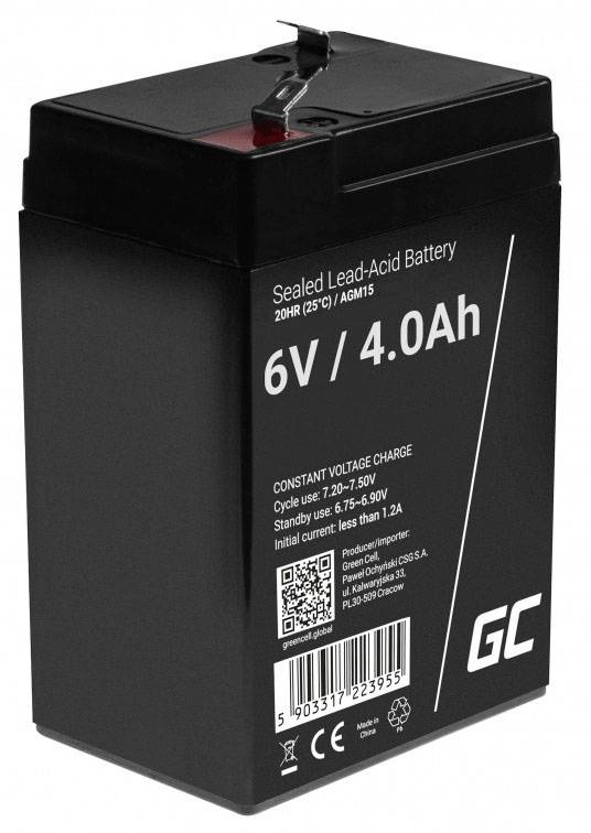 Green Cell AGM Battery Lead Acid VRLA - 6V - 4Ah Ólomakku 6 V 4 Ah Ólom-vlies (AGM) (Sz x Ma x Mé) 70 x 107 x 47 mm 4,8 