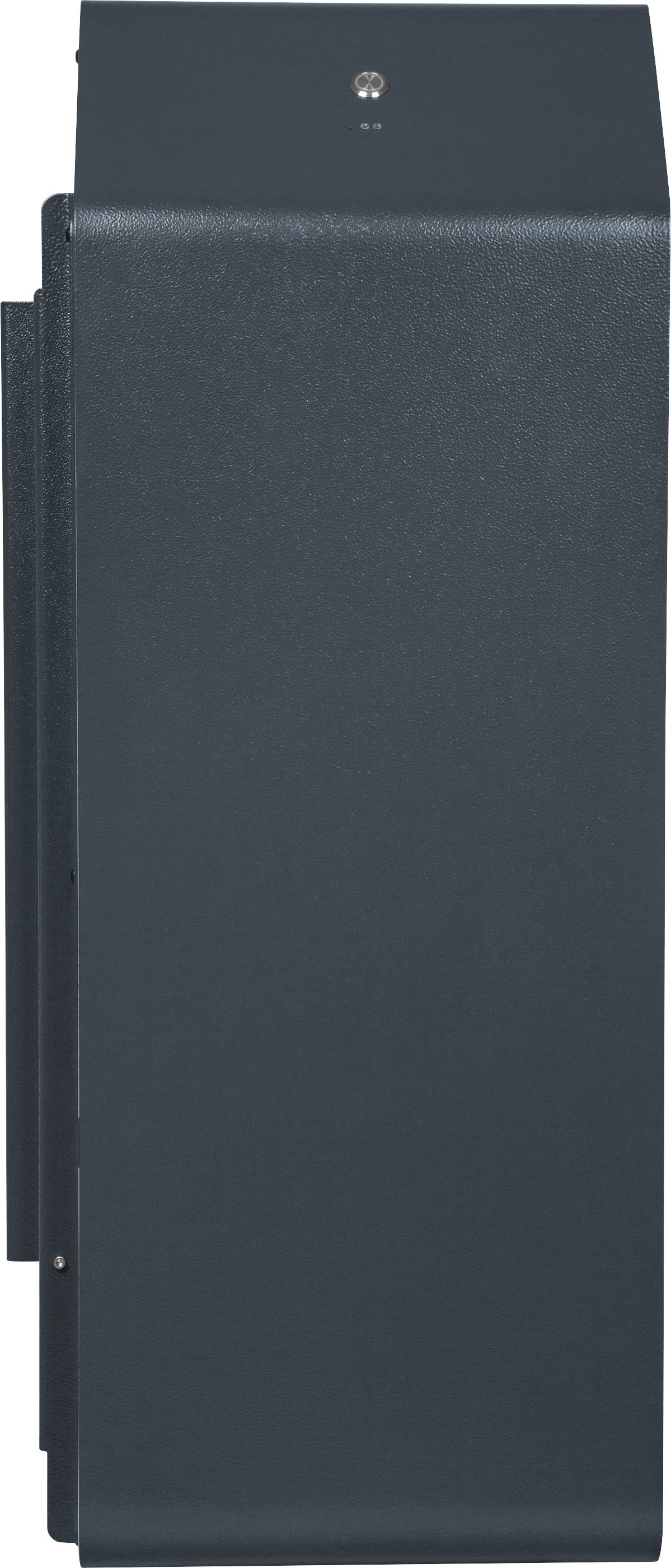 Egy sötét, téglalap alakú elektronikai doboz lekerekített sarkokkal. A tetején egy kisméretű jelzőfény látható.