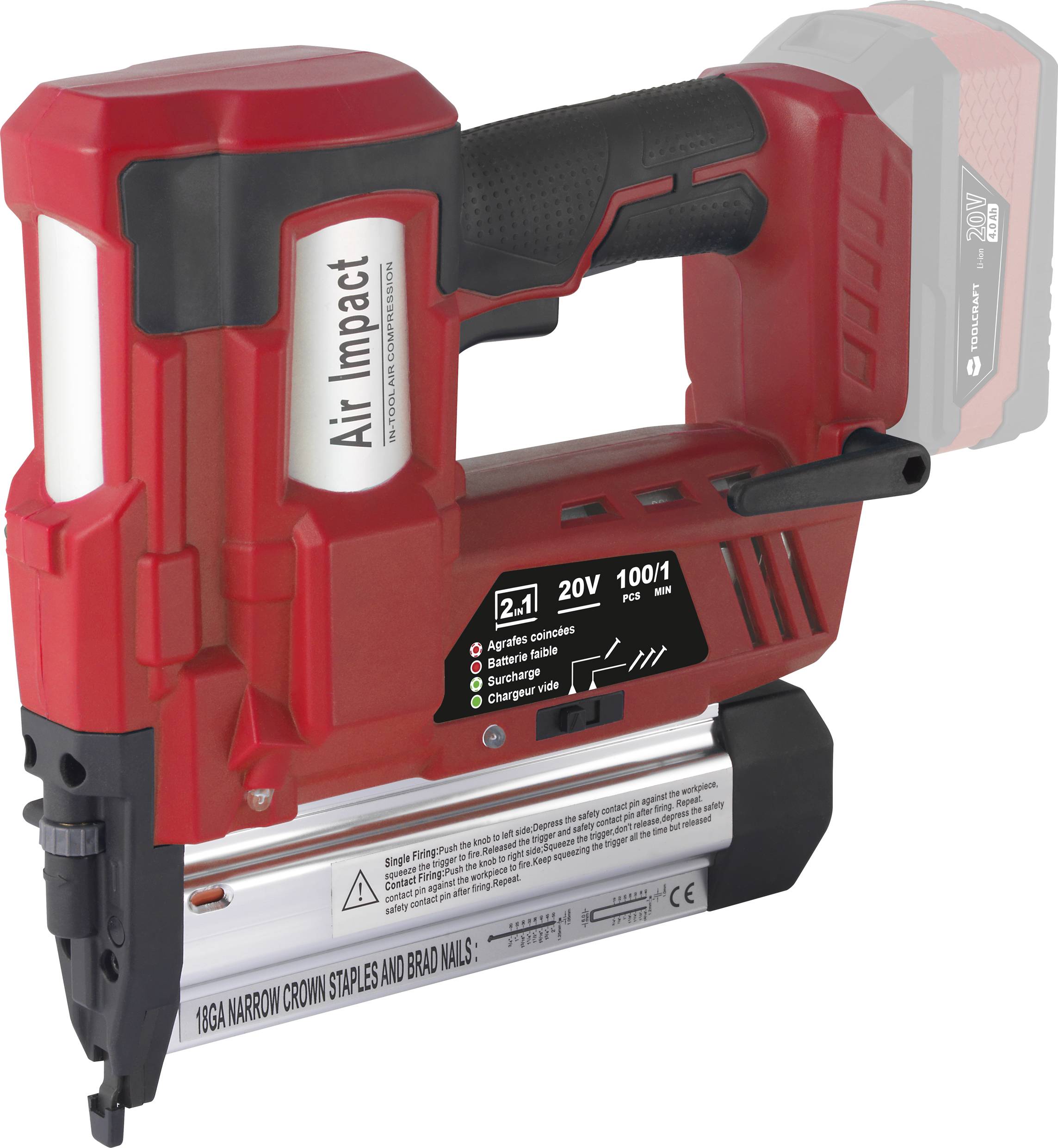 TOOLCRAFT TO-7427298 Akkus szögbelövő akkus lámpával, akku nélkül, töltő nélkül