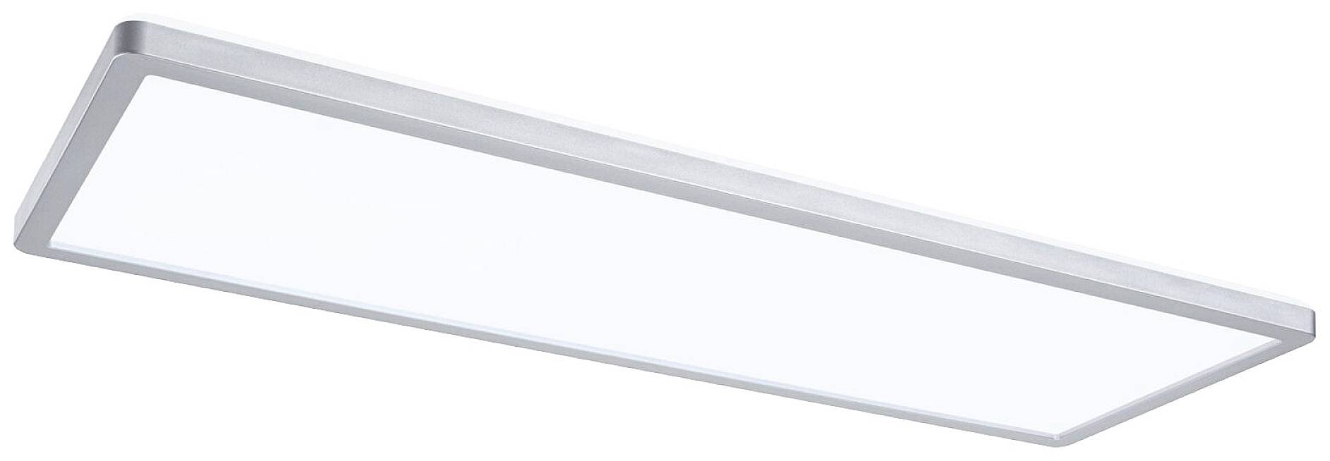 Egy ezüstszürke keretű, fehér fényfelületű téglalap alakú LED-panel. Kiválóan alkalmas egyenletes helyiségvilágításra.