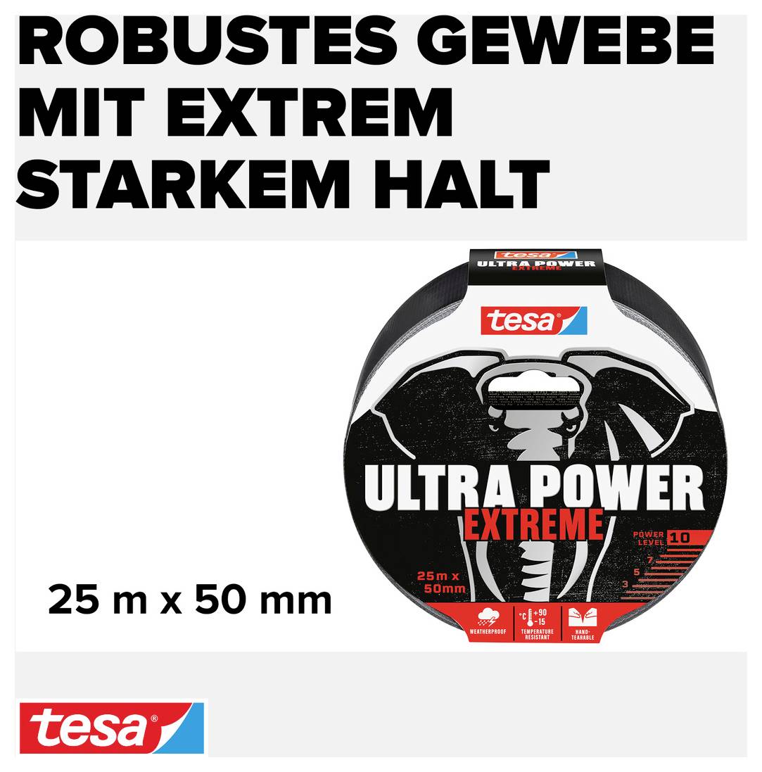 Robusztus szövet rendkívül erős tapadással. Tesa Ultra Power Extreme ragasztószalag, 25 m x 50 mm.