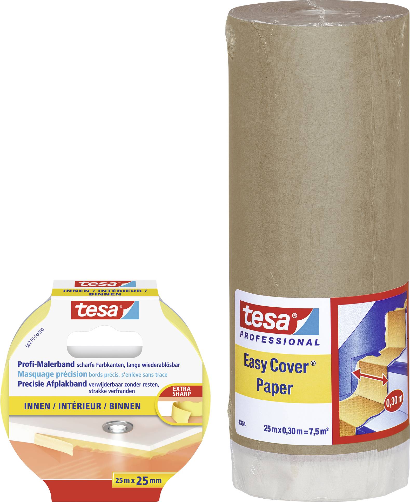 tesa Takarópapír tesa® Easy Cover Világosbarna, Sárga PRECISION INDOOR 25 m x 25 mm-es maszkoló szalaggal, Feliratozható, Kopásálló, Oldószer mentes, Maradvány