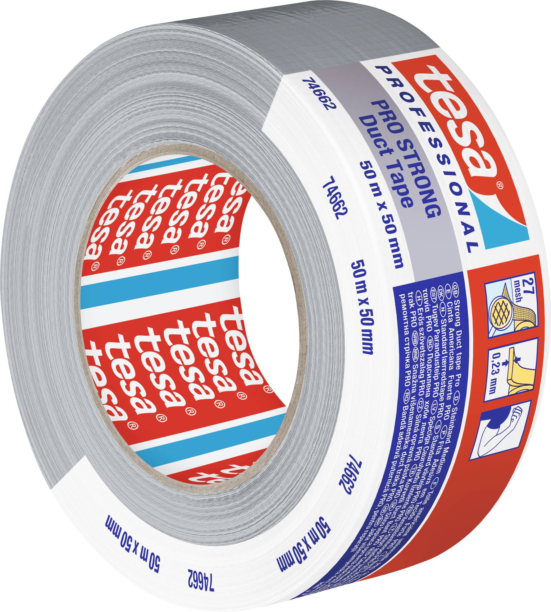 Tesa Professional szürke ragasztószalag, 50m x 50mm, erős tapadással.