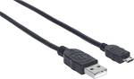 Manhattan Hi-Speed USB Micro-B csatlakozókábel USB 2.0, A típusú csatlakozó - Micro-B csatlakozó, 480 Mbps, 3 m, fekete