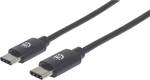 Manhattan USB 2.0 C típusú kábel C típusú dugótól C típusú csatlakozóig, 480 Mbit / s, 2 m, fekete