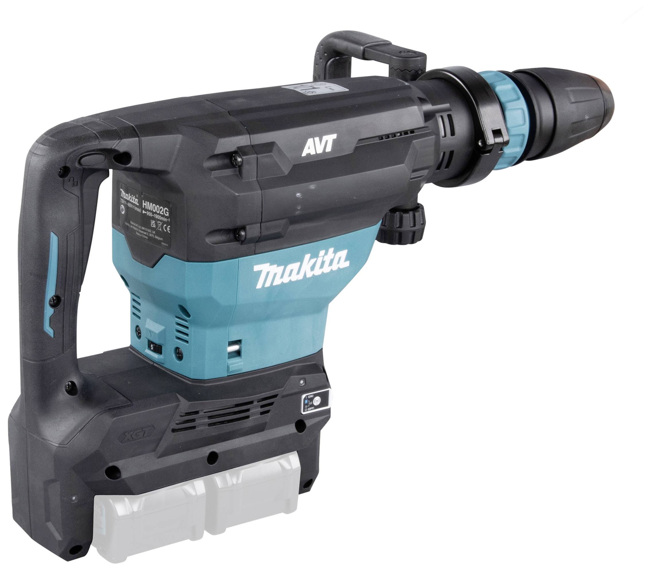 Makita elektrokalapács, lengéscsillapítási technológiával rendelkező modell, fekete-kék dizájnban, nehéz bontási munkákhoz alkalmas.