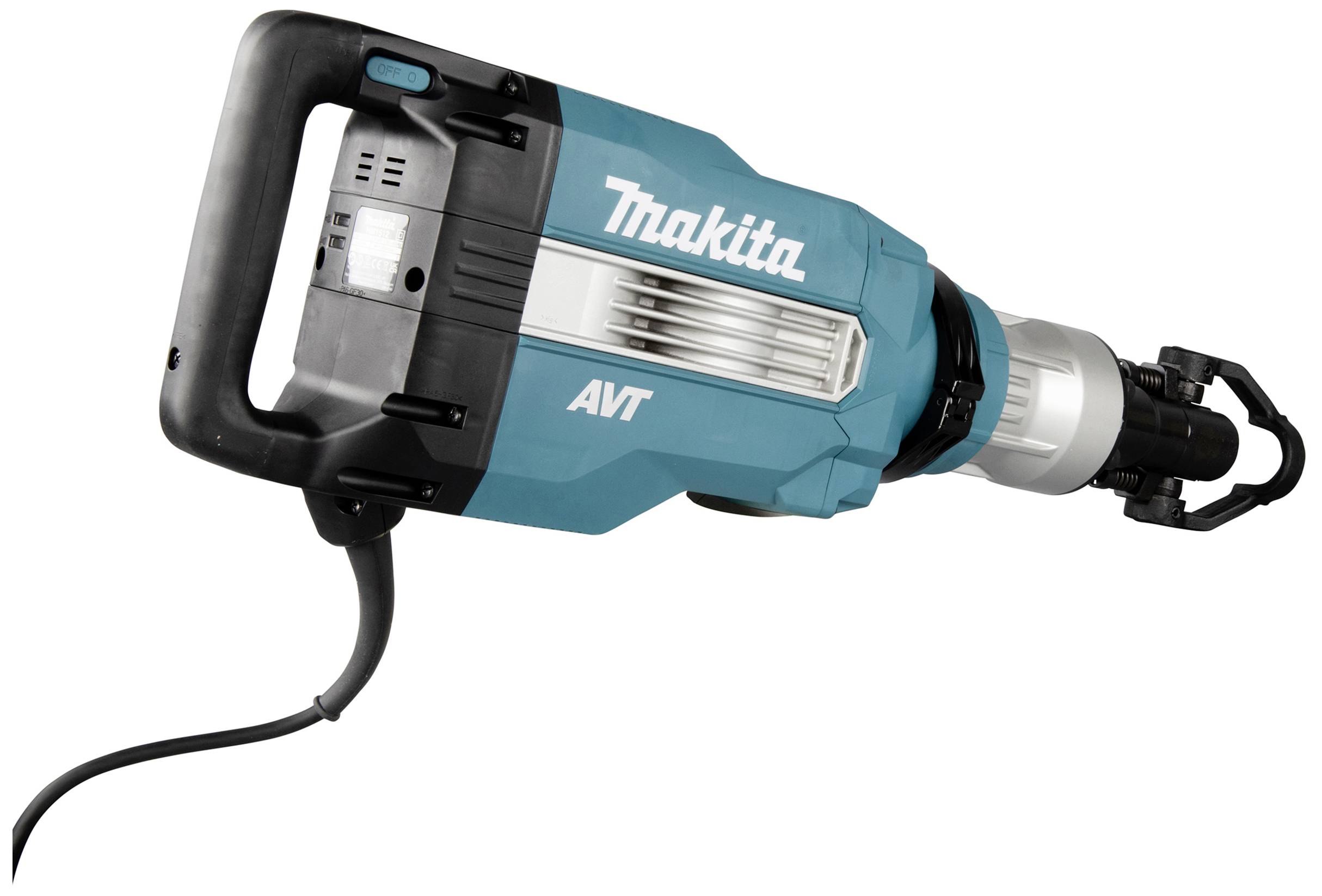 Makita márkájú AVT-technológiás bontókalapács, kék színben, hálózati csatlakozással, tökéletes bontási munkálatokhoz.