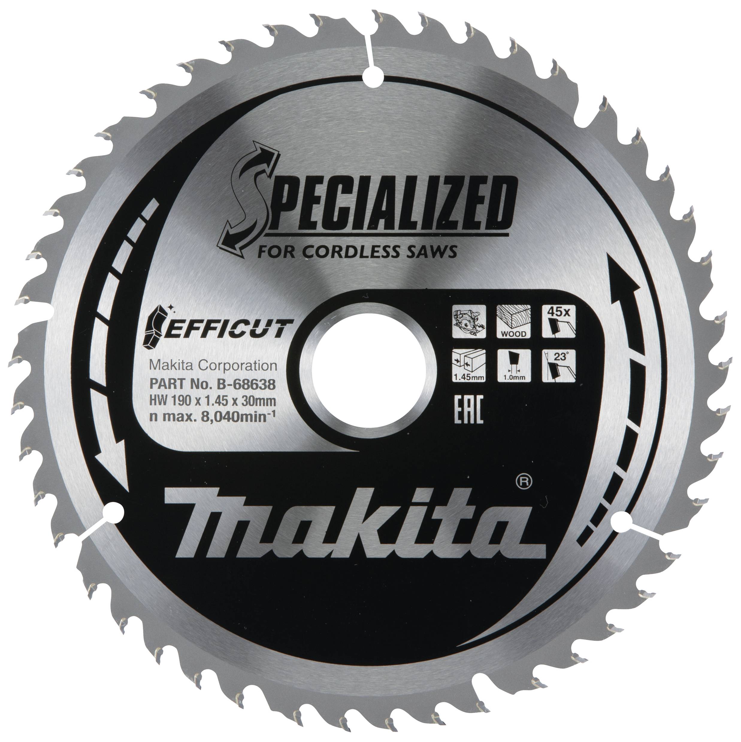 Makita B-68638 B-68638 Körfűrészlap 190 x 30 x 1.45 mm Fogak száma (collonként): 45 1 db