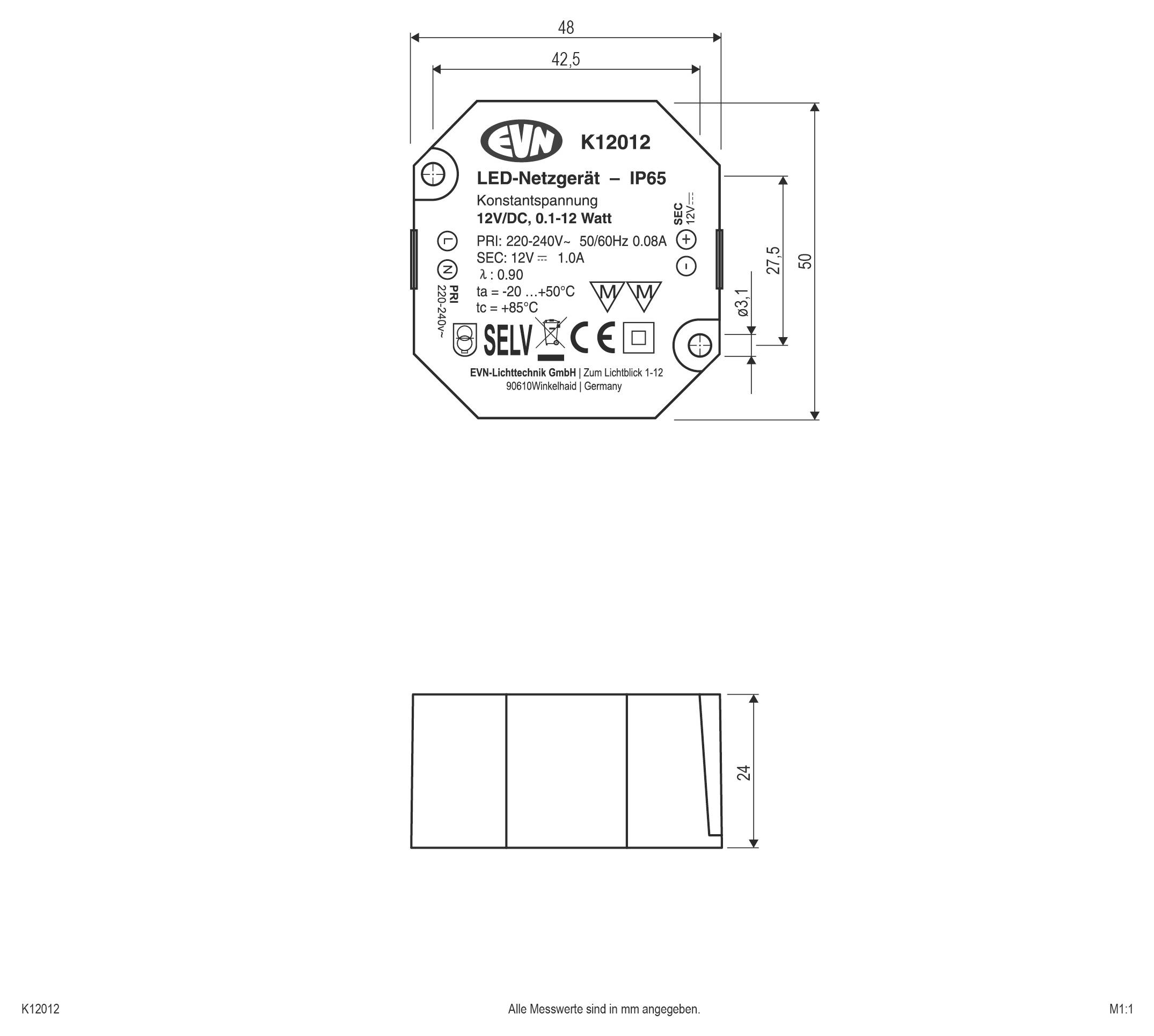 EVN K12012 LED transzformátor Állandó feszültségű 12 V/DC 1 db-2