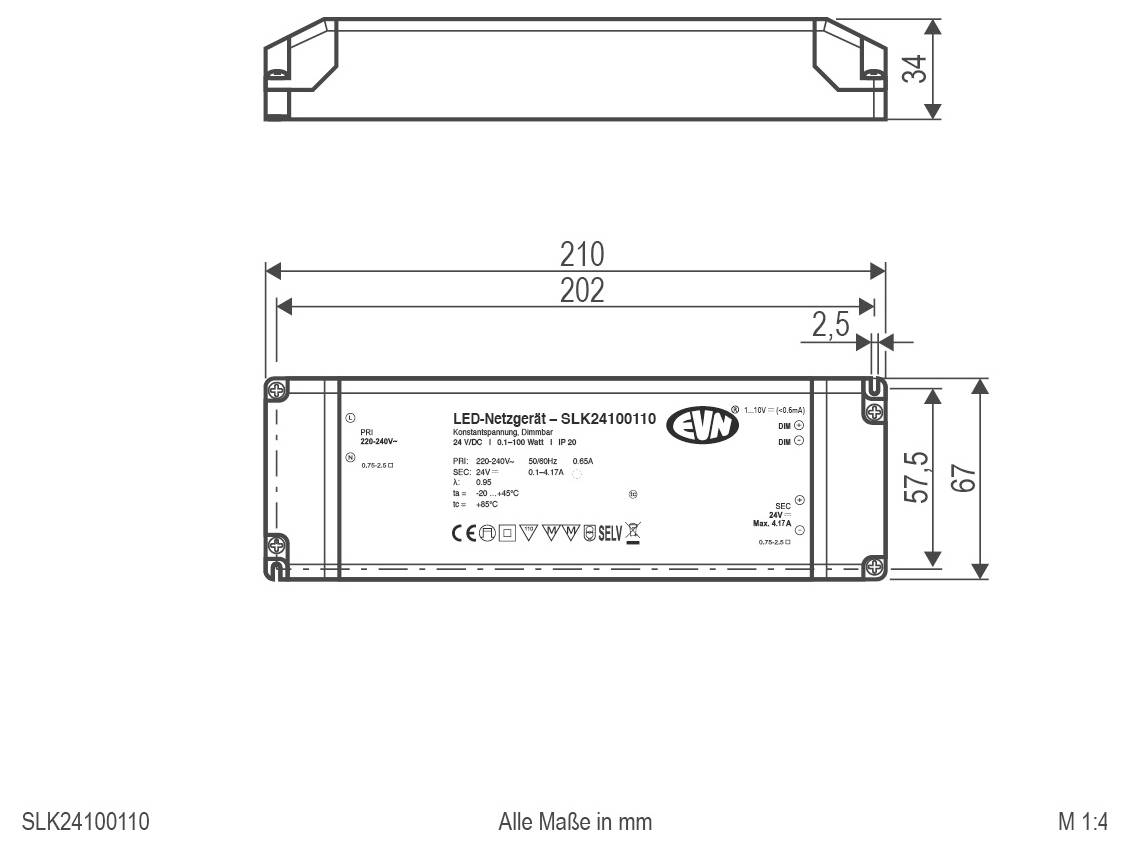 EVN SLK24100110 LED transzformátor Állandó feszültségű 100 W 24 V - 12 V/DC Dimmelhető 1 db-2