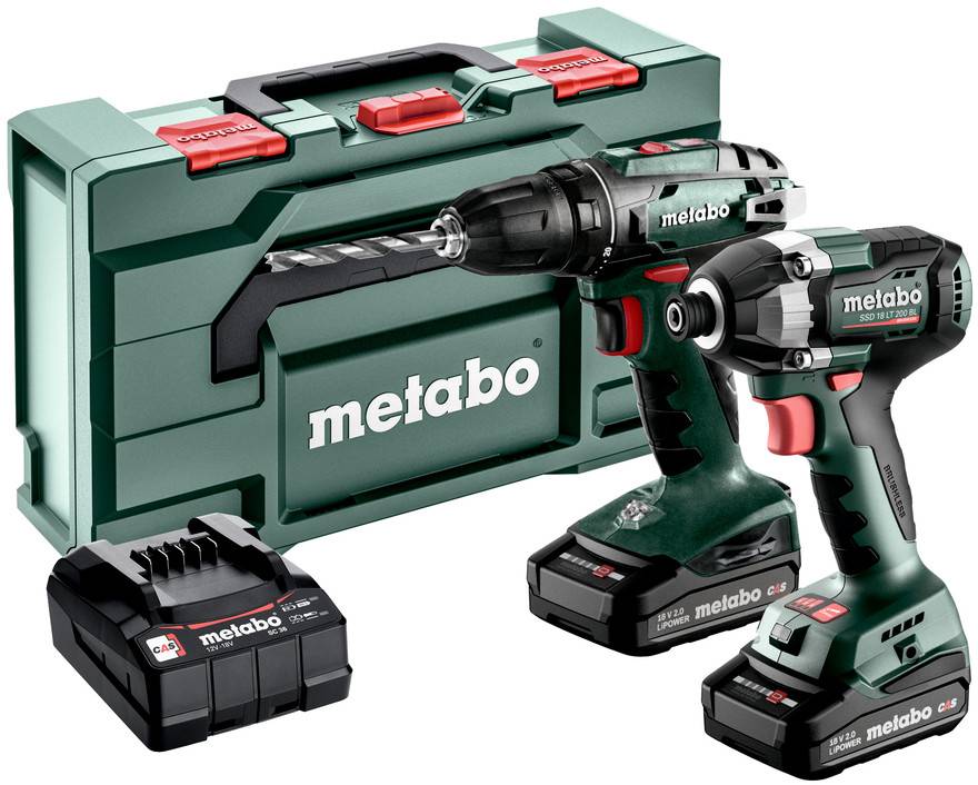 Perceuse-visseuse sans fil, Clé à chocs sans fil Metabo BS+SSD200LTBL 685193000 18 V 2 Ah Li-Ion + batterie, + chargeur