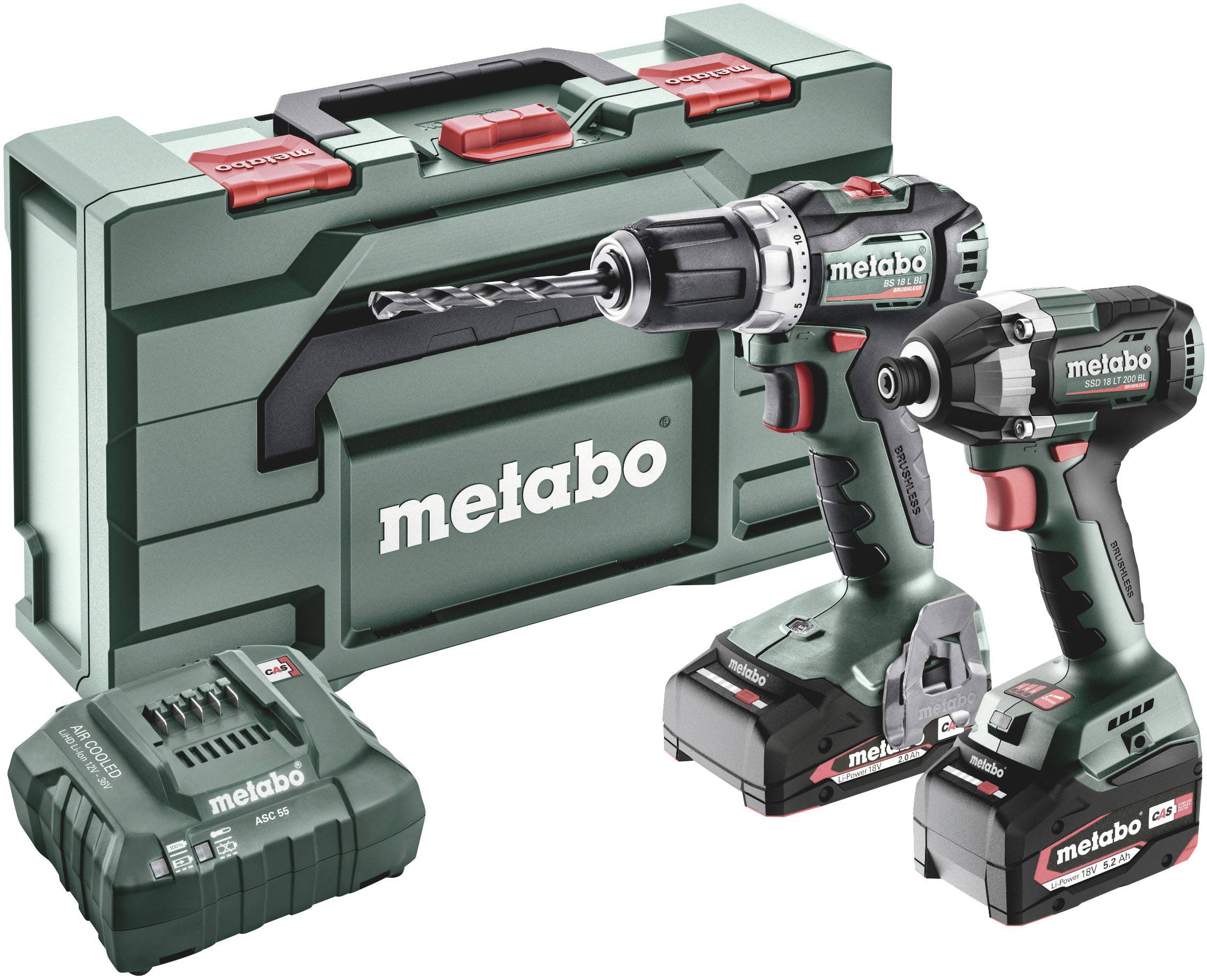 Metabo BSLBL+SSD200LTBL 685195000 Akkus fúrócsavarozó, Akkus ütvecsavarozó 18 V 5.2 Ah Lítiumion akkuval, Töltővel