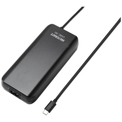 Fekete tápegység USB-C-kábellel a jobb felső sarokban. Jelölés: 'VOLTCRAFT USBC-90'.