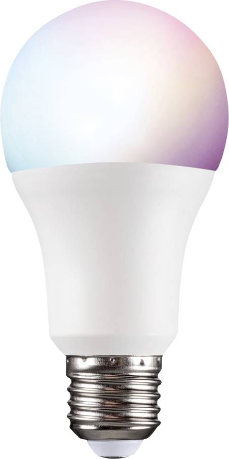 Egy LED-izzó, amely különböző színekben világít. Klasszikus formájú, E27-es foglalattal rendelkezik.