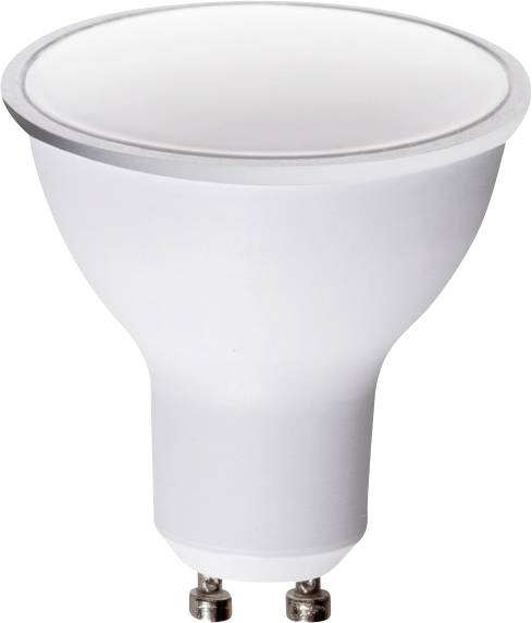 Fehér GU10-es foglalaté LED-izzó, oldalnézeti képe.