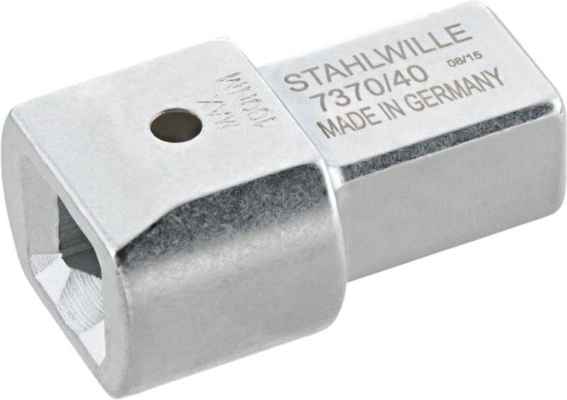 Fém adapter négyzetes foglalattal és 'STAHLWILLE 7370/40 MADE IN GERMANY' felirattal.