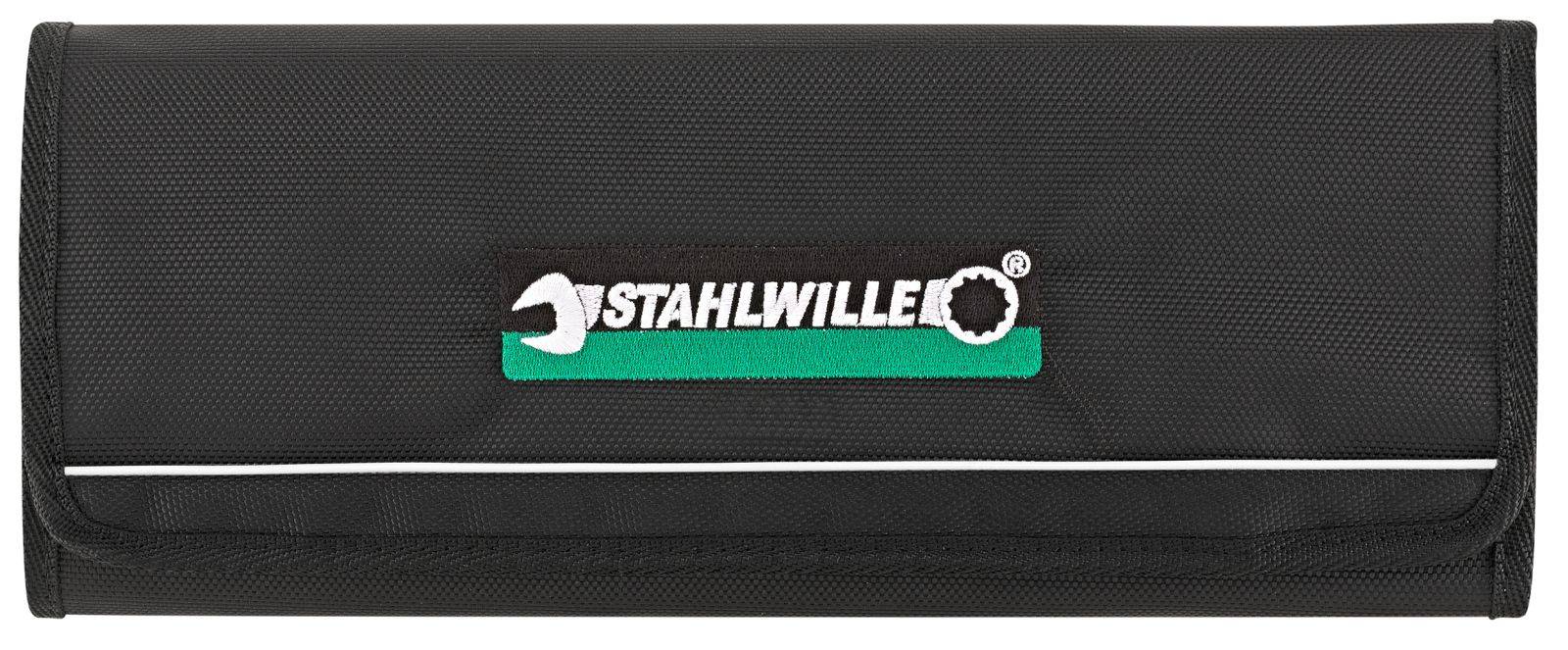 Egy fekete szerszámostáska a 'Stahlwille' logóval.
