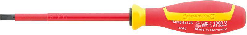 Stahlwille 4660 VDE 5 1,0X 5,5X125 VDE SCHLITZSCHRAUBENDREHER MIT DRALL-GRIFF Egyenes pengéjű csavarhúzó