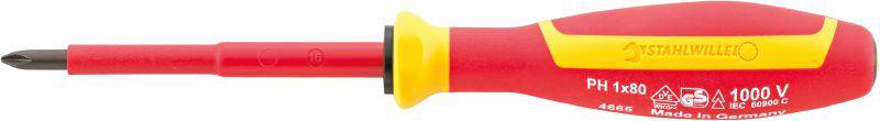Stahlwille 4665 VDE 1 VDE KREUZSCHLITZSCHRAUBENDREHER MIT DRALL-GRIFF 46653001 VDE Kereszthornyú csavarhúzó 1 Penge hossz: 80 mm DIN EN 60900