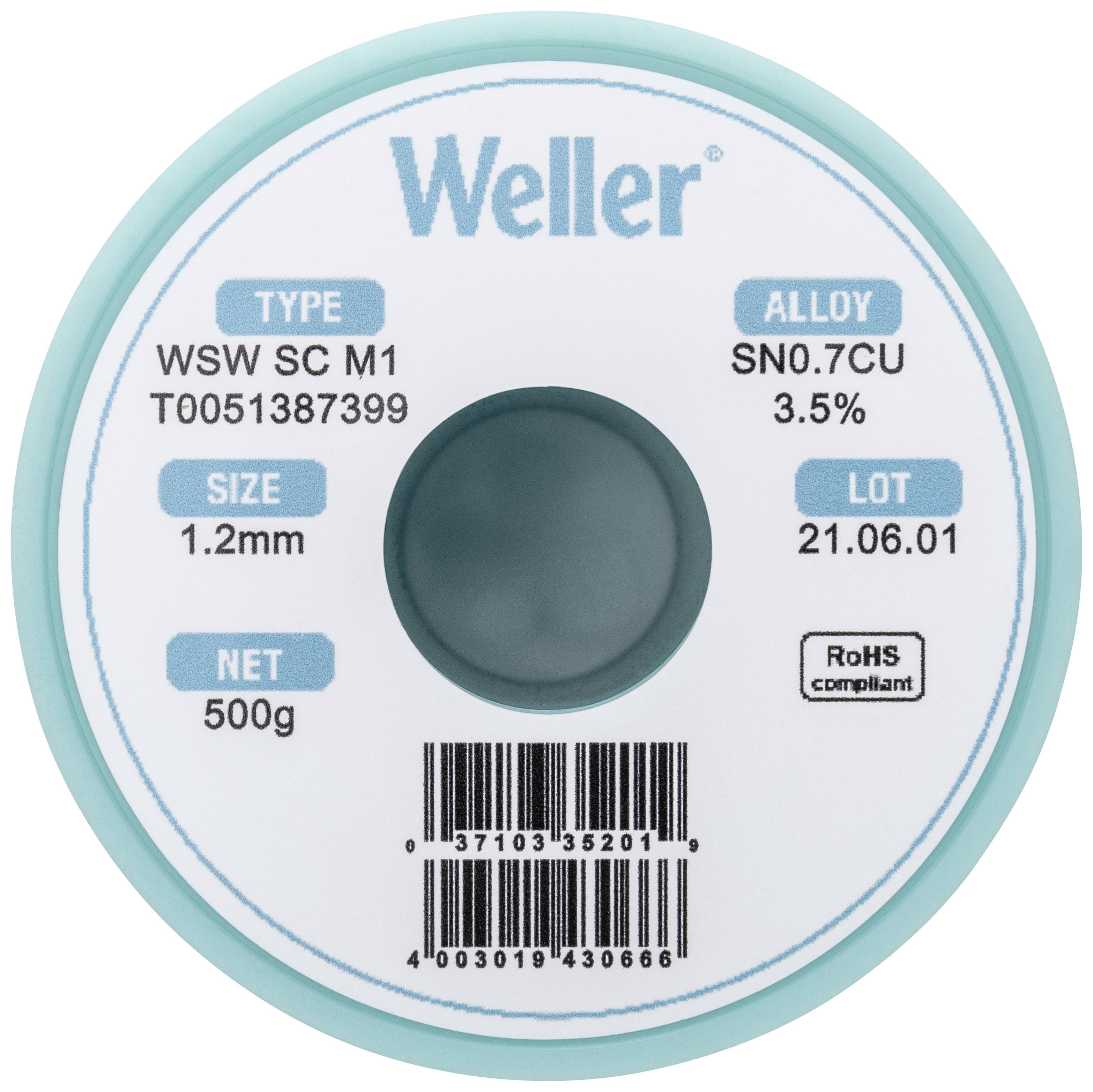 Weller T0051387399 Forrasztóón, ólommentes Sn0,7Cu 500 g 1.20 mm