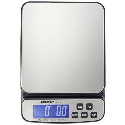 Digitális mérleg lapos acél mérőfelülettel és kék LCD-kijelzővel, amely '0.0'-t mutat. A funkciógombok alatta láthatóak.