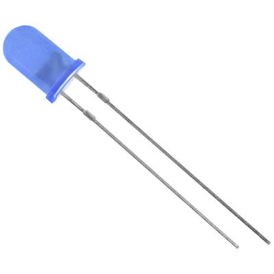 Egy kék LED két fémcsatlakozóval, elölnézeti képen. Áramfolyam vagy jelállapotok jelzésére szolgál.