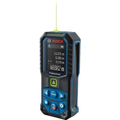 Digitális Bosch-mérőeszköz, távolságokat mutat: 11,071 m, 6,250 m, 3,173 m, összesített érték 48,682 m; precíziós mérésekhez használható.
