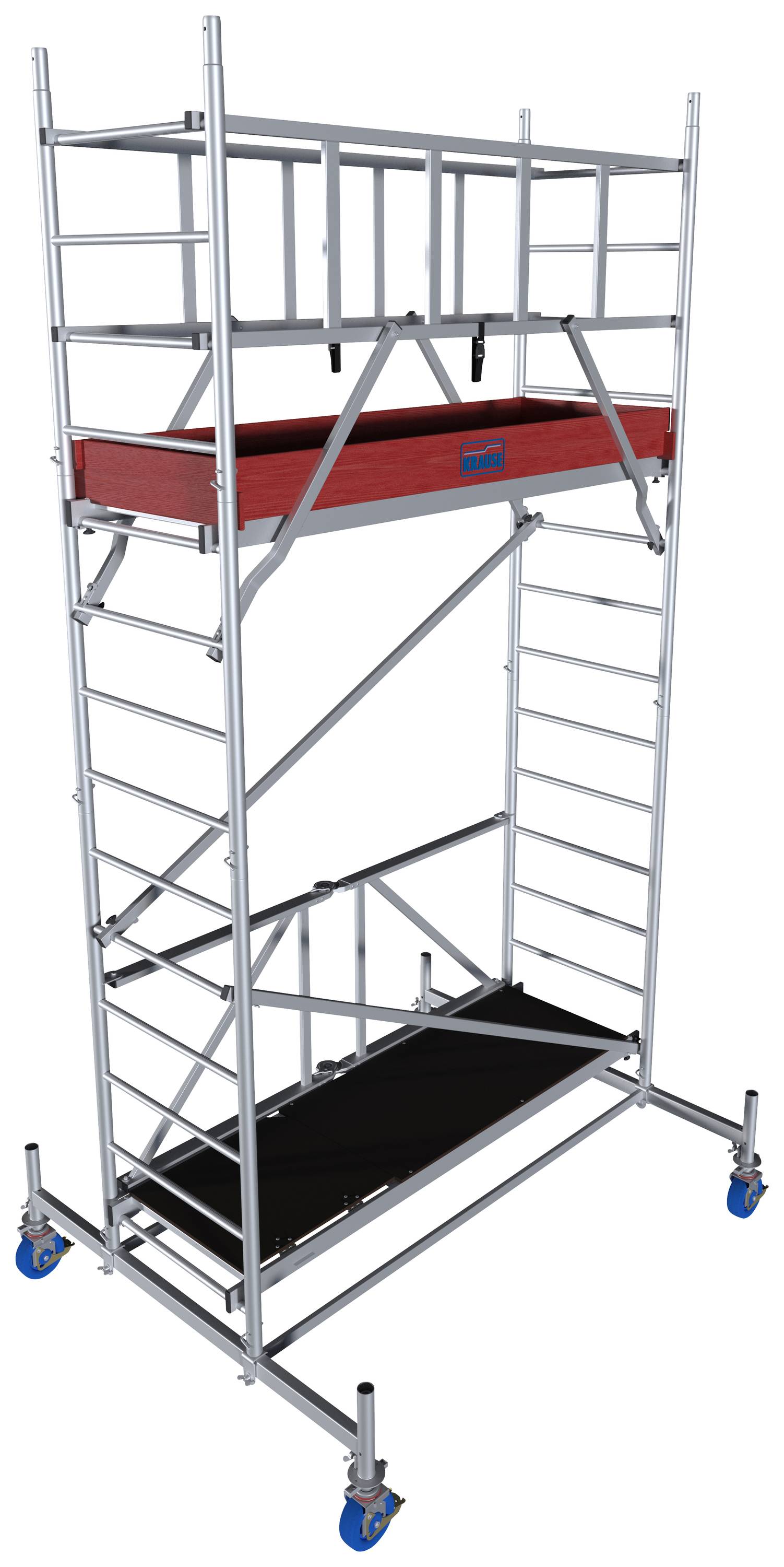 Krause 942128 FahrGerüst Alumínium Összecsukható állvány Húzható, összehajtható Munkamagasság (max.): 4.80 m Ezüst 111 kg