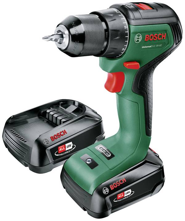 Bosch Home and Garden UniversalDrill 18V-60 06039D7002 Akkus fúrógép, Akkus csavarozó  18 V 2.0 Ah Lítiumion 2. akkuval, Töltővel