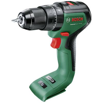 Egy zöld akkumulátoros fúrócsavarozó piros akcentussal és fekete markolattal, Bosch márka, univerzális fúrási munkákhoz alkalmas.